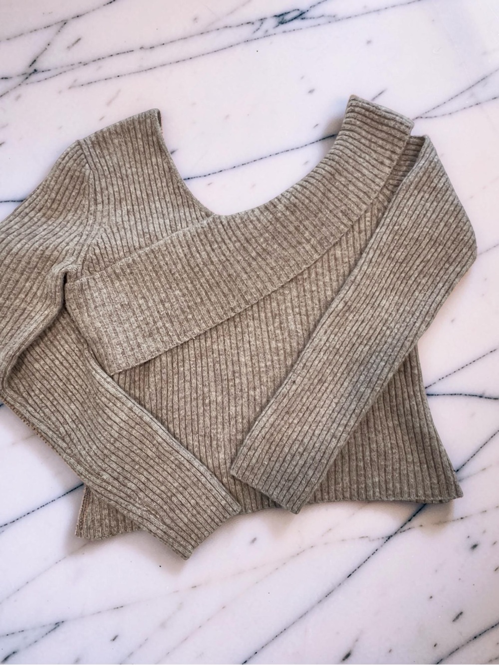 Astr Ribbed Off-the-Shoulder Sweater - Taupe